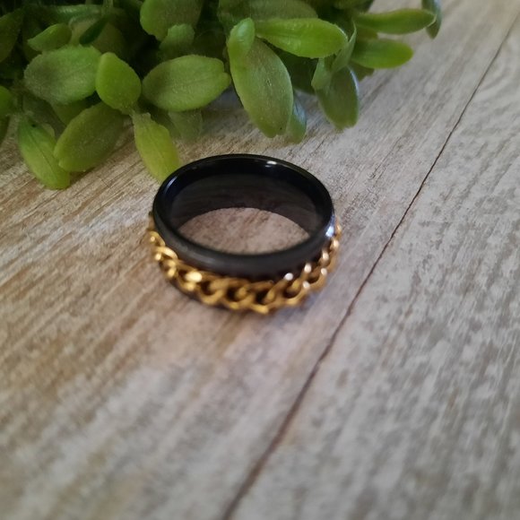 Black/Gold, Stainless Steel Wide Band Spinner Ring NWT! - Size 7 - Picture 4 of 14